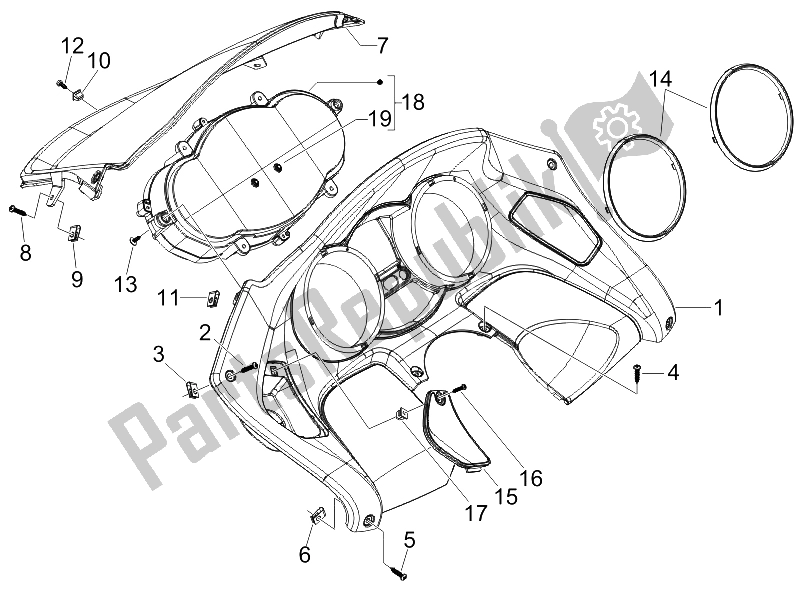 Tutte le parti per il Quadro Strumenti-quadro Comandi del Piaggio MP3 400 IE MIC 2008