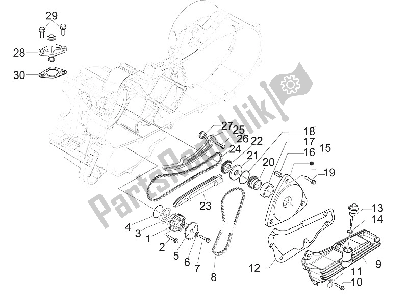All parts for the Oil Pump of the Piaggio FLY 50 4T 4V USA 2011