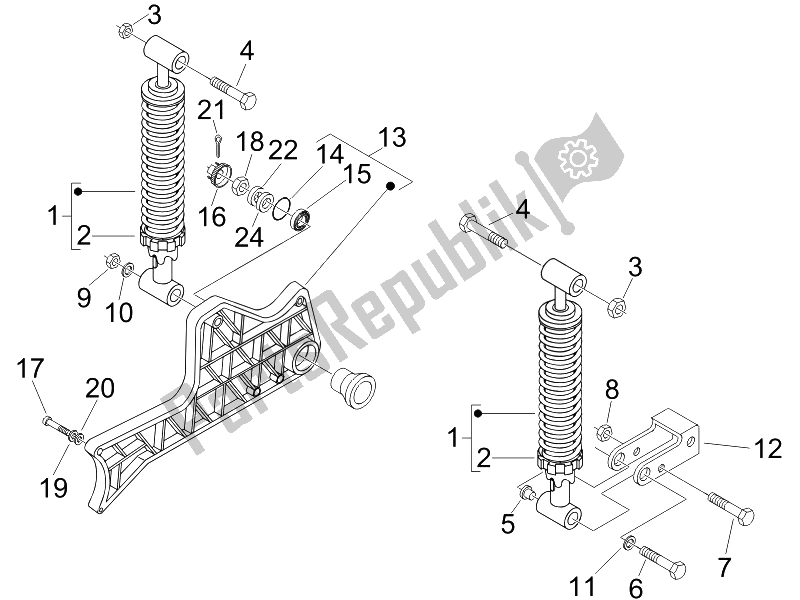 All parts for the Rear Suspension - Shock Absorber/s of the Piaggio Beverly 125 Sport E3 2007
