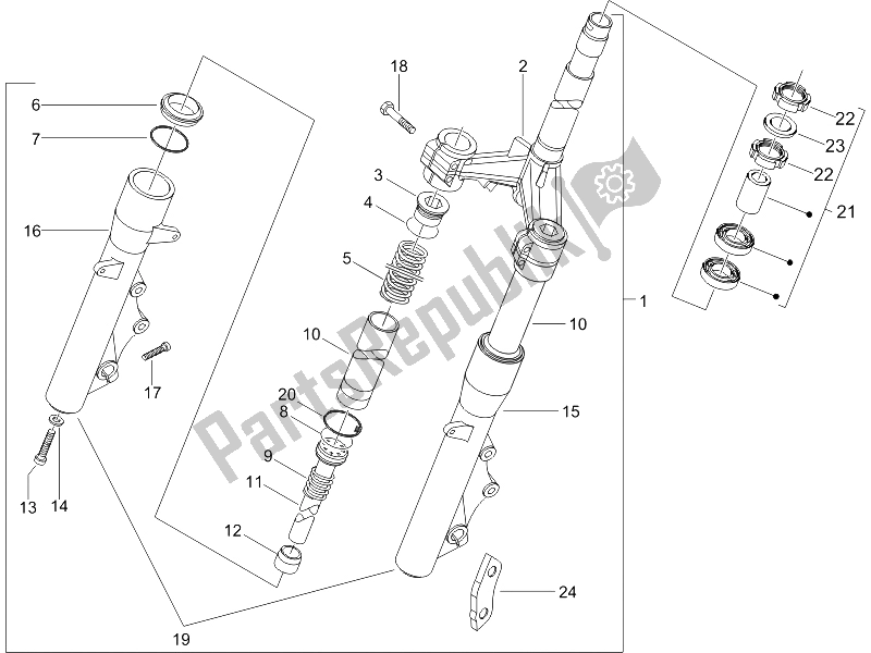 Toutes les pièces pour le Fourche / Tube De Direction - Palier De Direction du Piaggio X8 125 Potenziato 2005