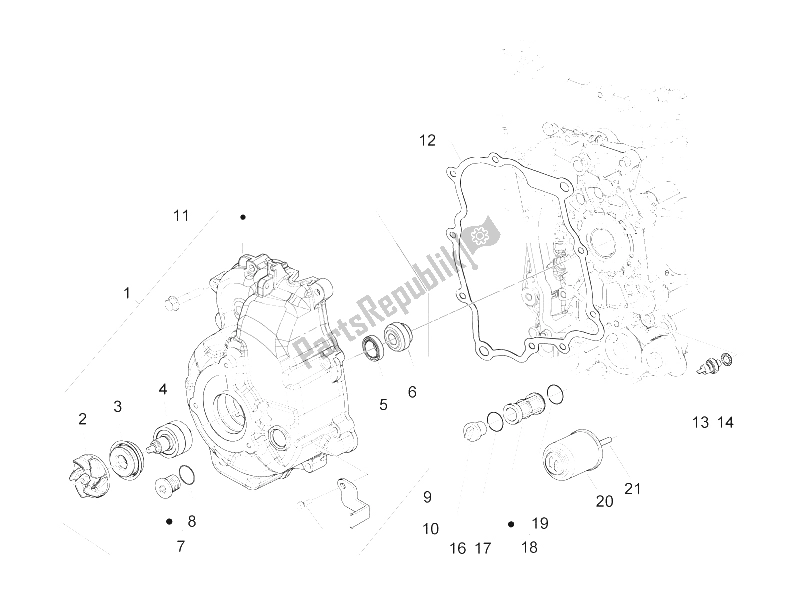 Toutes les pièces pour le Couvercle Magnéto Volant - Filtre à Huile du Piaggio Beverly 300 IE Tourer E3 2009