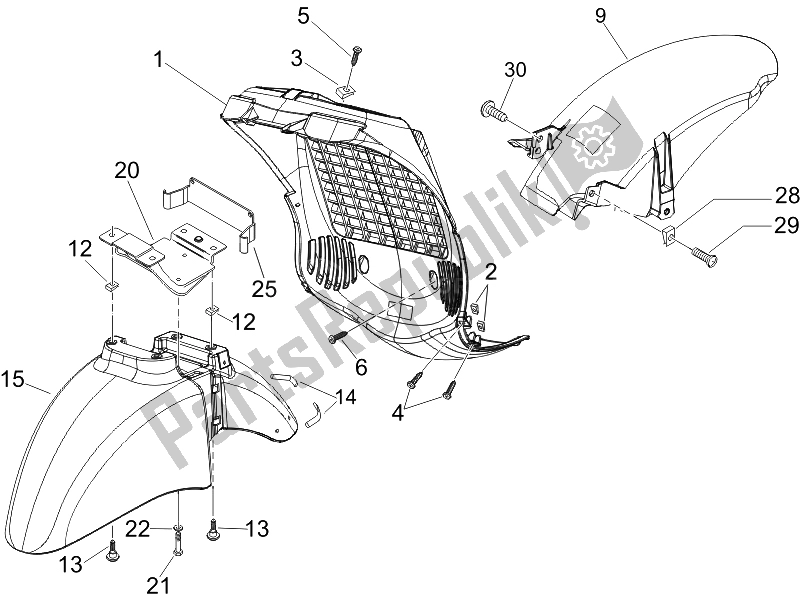Toutes les pièces pour le Logement De Roue - Garde-boue du Piaggio Beverly 250 Cruiser E3 2007