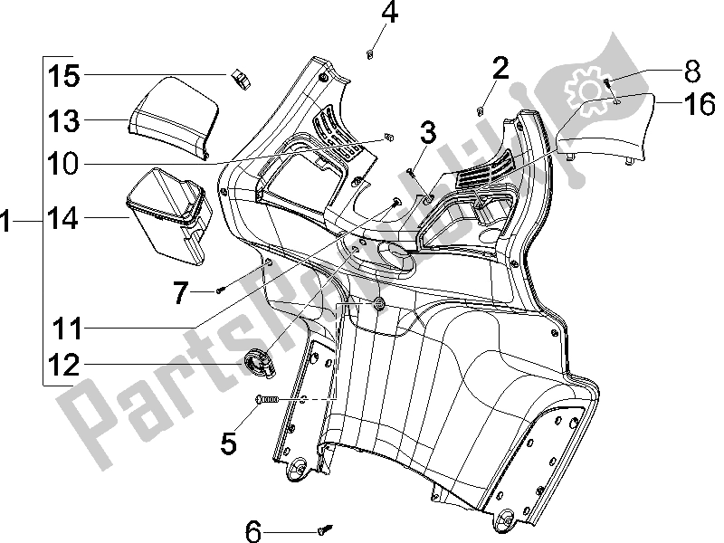 Tutte le parti per il Vano Portaoggetti Anteriore - Pannello Di Protezione Per Le Ginocchia del Piaggio X8 400 IE Euro 3 UK 2006