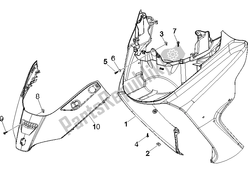 All parts for the Front Shield of the Piaggio X8 125 Street Euro 2 2006