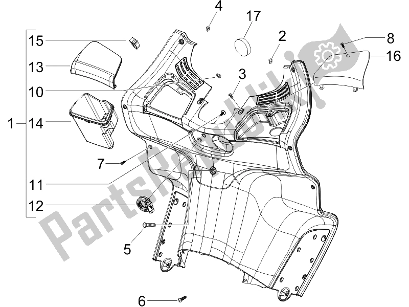 Tutte le parti per il Vano Portaoggetti Anteriore - Pannello Di Protezione Per Le Ginocchia del Piaggio X8 125 Street Euro 2 2006