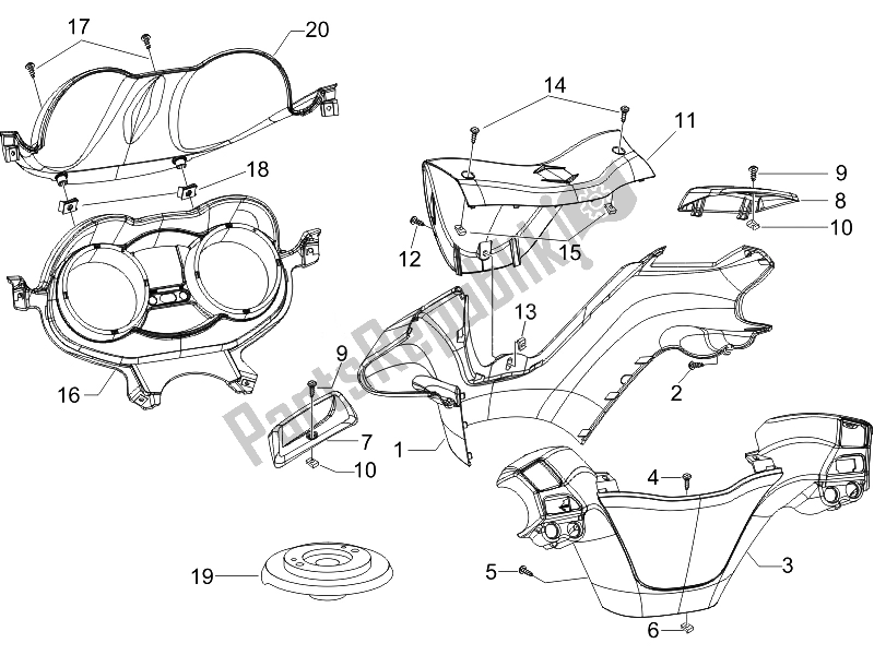 Toutes les pièces pour le Couvertures De Guidon du Piaggio X EVO 250 Euro 3 2007