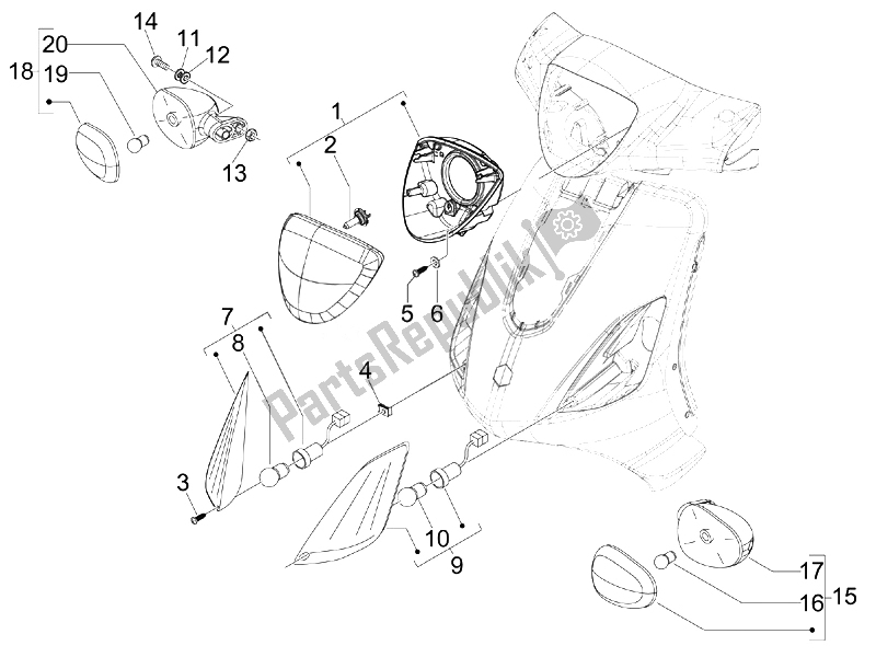 All parts for the Front Headlamps - Turn Signal Lamps of the Piaggio FLY 50 4T USA 2007