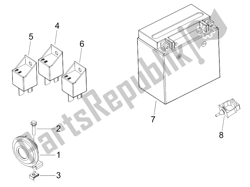 All parts for the Remote Control Switches - Battery - Horn of the Piaggio MP3 125 2006