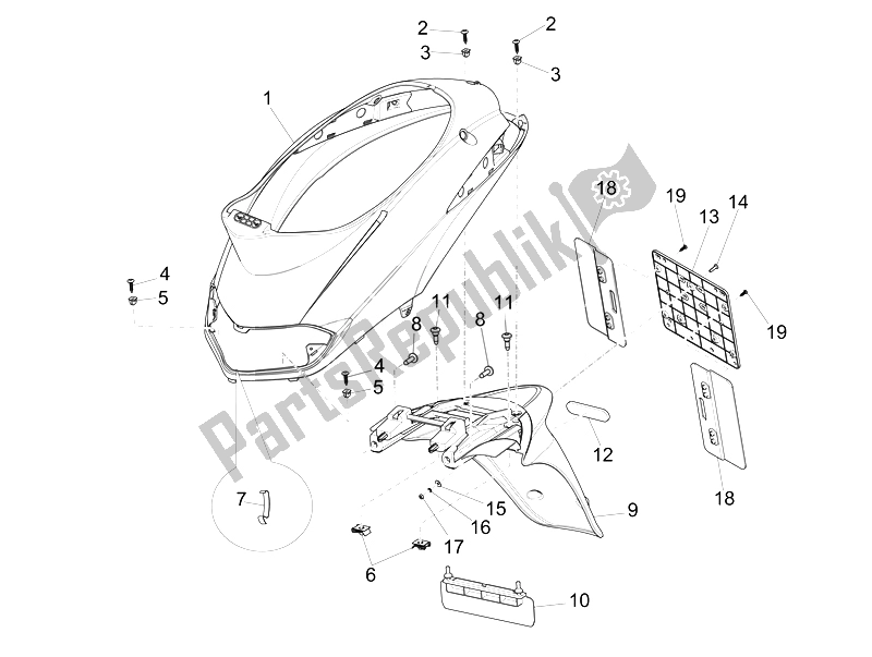 Todas las partes para Cubierta Trasera - Protector Contra Salpicaduras de Piaggio Liberty 125 4T 3V IE E3 2014