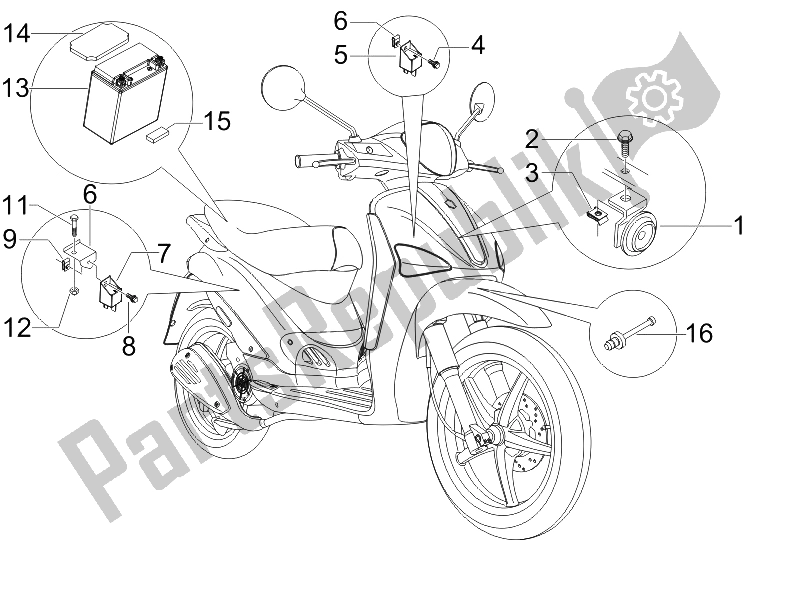 Wszystkie części do Prze?? Czniki Zdalnego Sterowania - Bateria - Klakson Piaggio Liberty 150 4T E3 2008