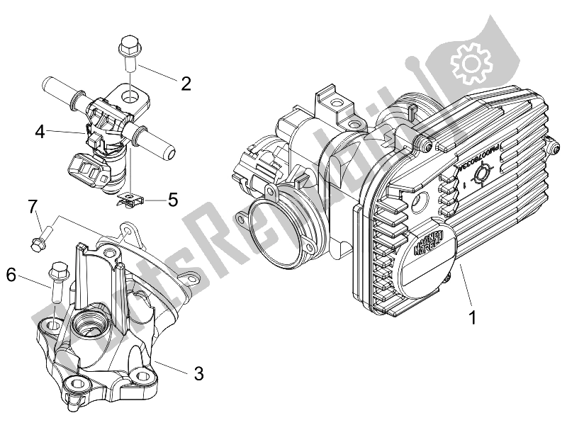 Alle onderdelen voor de Gasklephuis - Injector - Verbindingspijp van de Piaggio Beverly 500 Cruiser E3 2007