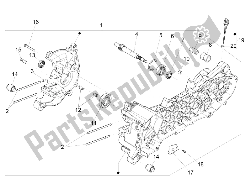 All parts for the Crankcase of the Piaggio Liberty 50 4T PTT 2014