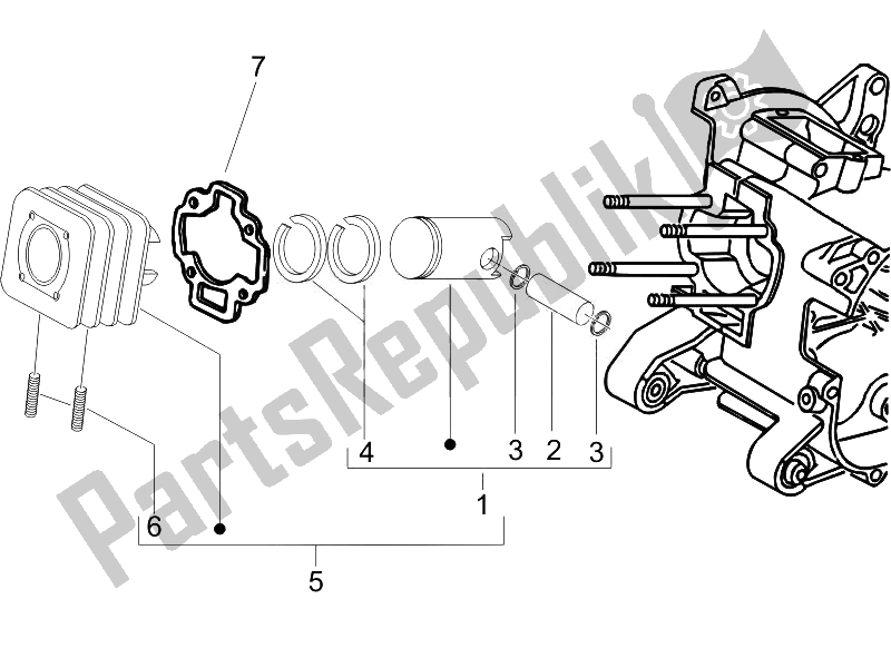 All parts for the Cylinder-piston-wrist Pin Unit of the Piaggio NRG Power DT 50 2007