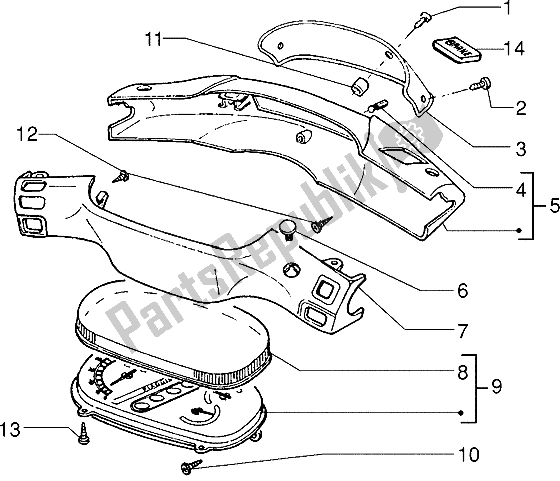 All parts for the Speedometers Kms. - Handlebar Covers of the Piaggio Skipper 125 1995