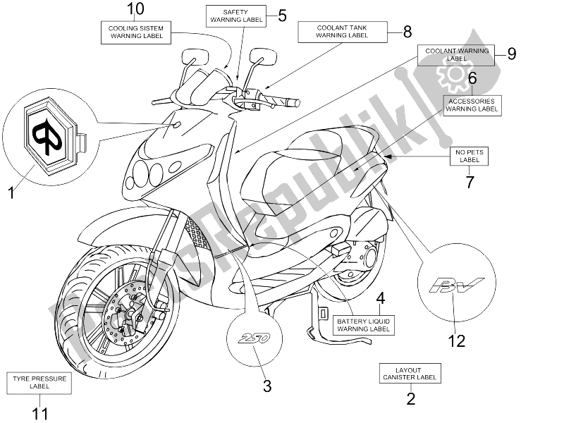 Todas las partes para Placas - Emblemas de Piaggio BV 250 USA 2006