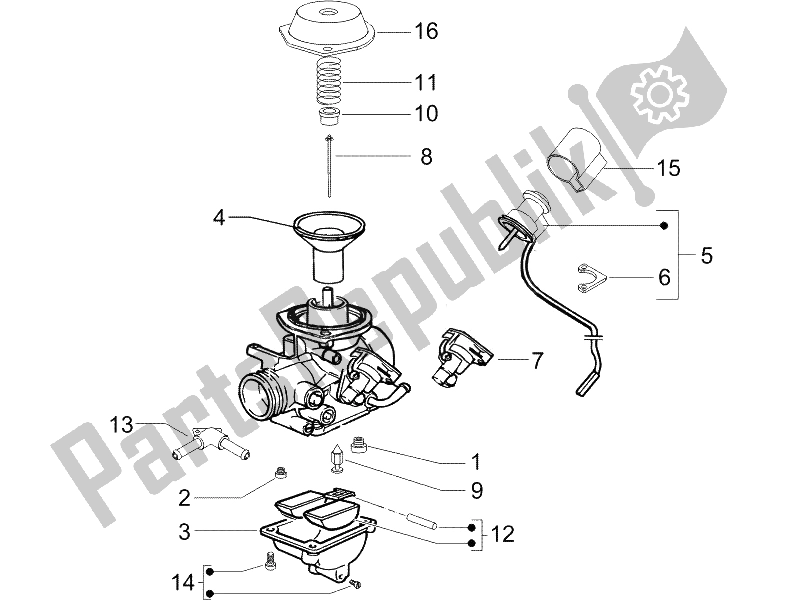 Toutes les pièces pour le Composants Du Carburateur du Piaggio X8 125 Potenziato UK 2005