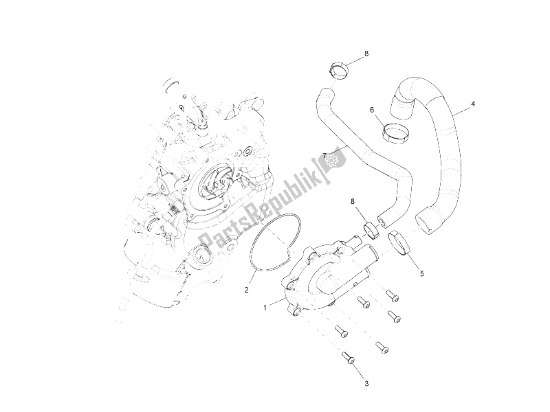 All parts for the Cooler Pump of the Piaggio Beverly 400 IE Tourer E3 2008