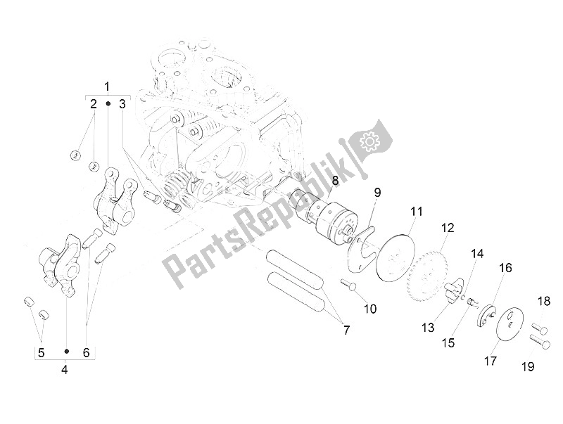 All parts for the Rocking Levers Support Unit of the Piaggio Beverly 300 IE ABS E4 EU 2016