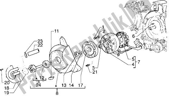 All parts for the Flywheel Magneto of the Piaggio Hexagon GTX 125 1999