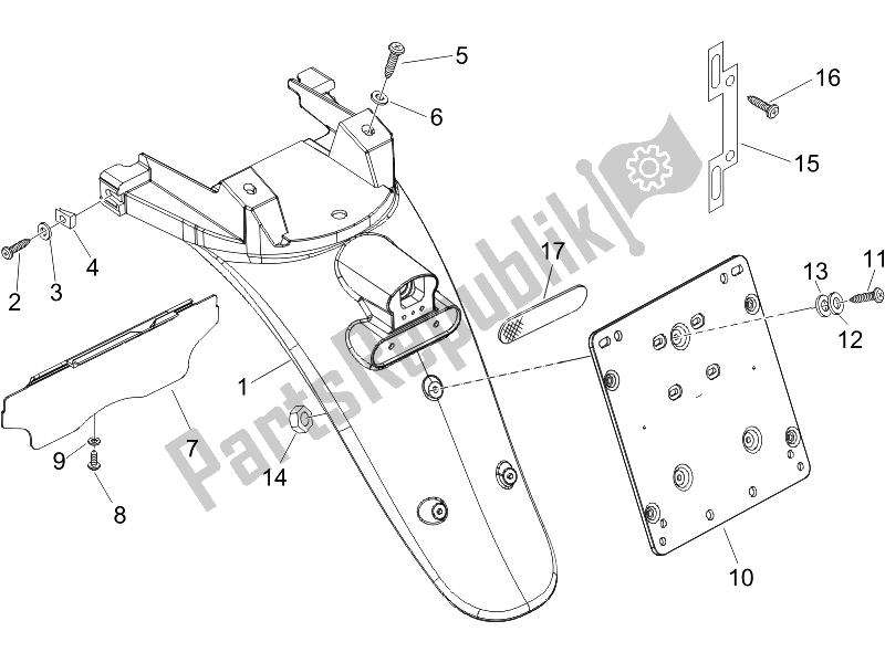 Toutes les pièces pour le Capot Arrière - Protection Contre Les éclaboussures du Piaggio Beverly 125 E3 2007