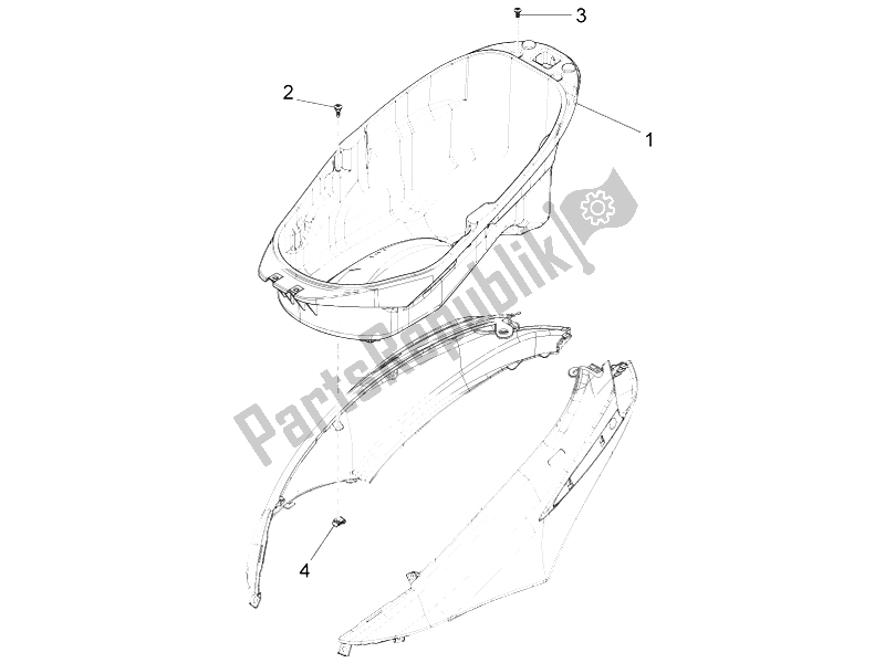 Toutes les pièces pour le Logement De Casque - Sous La Selle du Piaggio FLY 125 4T 3V IE E3 DT 2014