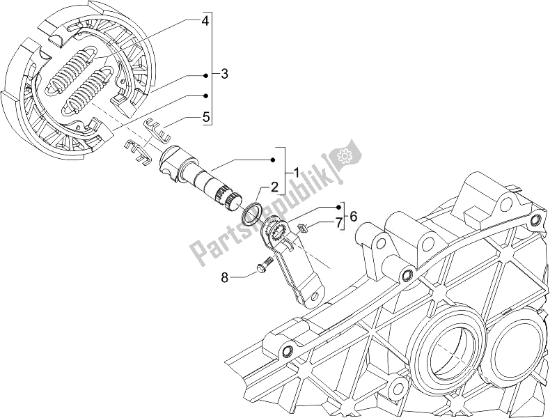 All parts for the Rear Brake - Brake Jaw (2) of the Piaggio FLY 150 4T USA 2007