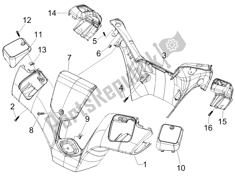 All parts for the Handlebars Coverages of the Piaggio MP3 125 Ibrido 2009