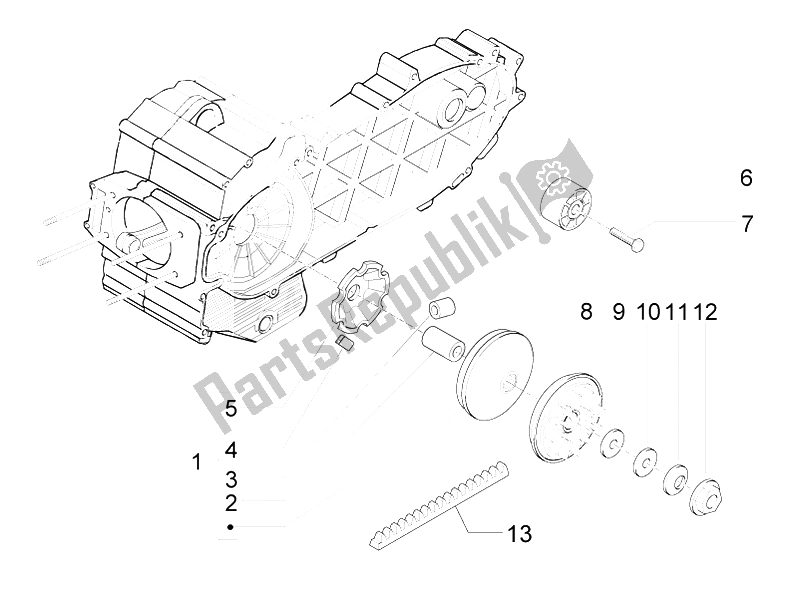 All parts for the Driving Pulley of the Piaggio X EVO 400 Euro 3 2007