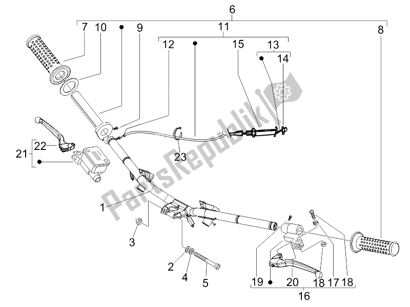 Toutes les pièces pour le Guidon - Master Cil. Du Piaggio FLY 50 2T 25 KMH B NL 2005