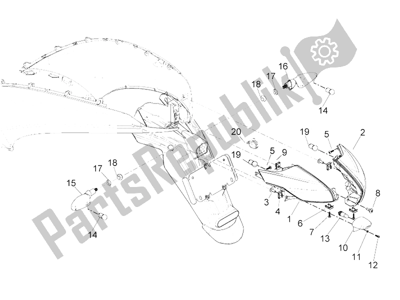 All parts for the Rear Headlamps - Turn Signal Lamps of the Piaggio BV 350 4T 4V IE E3 USA CA 2012