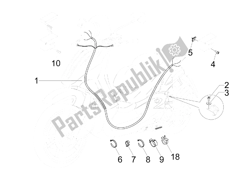 Tutte le parti per il Cablaggio Principale del Piaggio BV 300 IE Tourer USA 2009