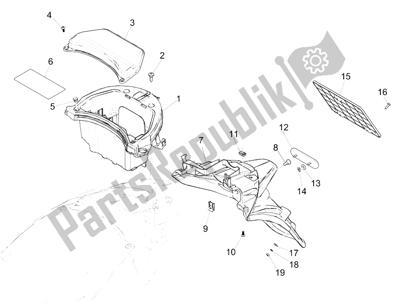 All parts for the Rear Cover - Splash Guard of the Piaggio Liberty 50 Iget 4T 3V EU 2015