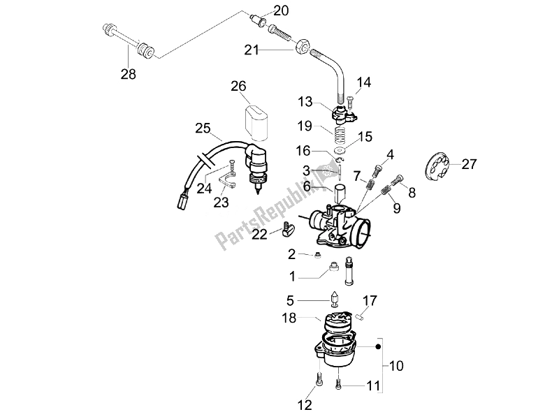 Toutes les pièces pour le Composants Du Carburateur du Piaggio NRG Power DT Serie Speciale D 50 2007