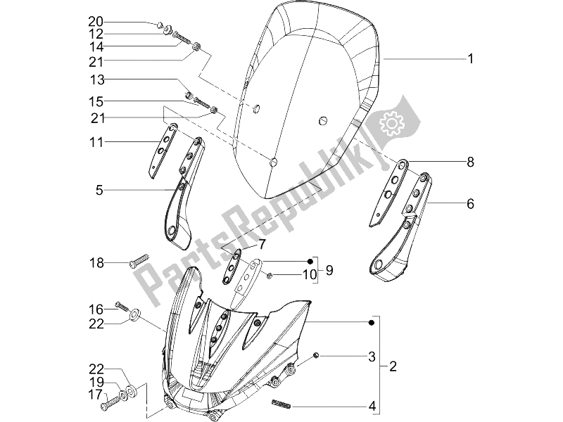 Toutes les pièces pour le Pare-brise - Verre du Piaggio X9 125 Evolution Potenziato UK 2006