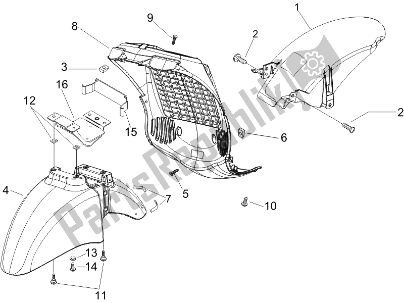 Todas las partes para Carcasa De La Rueda - Guardabarros de Piaggio Beverly 125 Tourer E3 2007