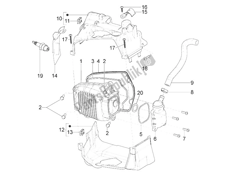 Toutes les pièces pour le Le Couvre-culasse du Piaggio Typhoon 125 4T 2V E3 USA 2011