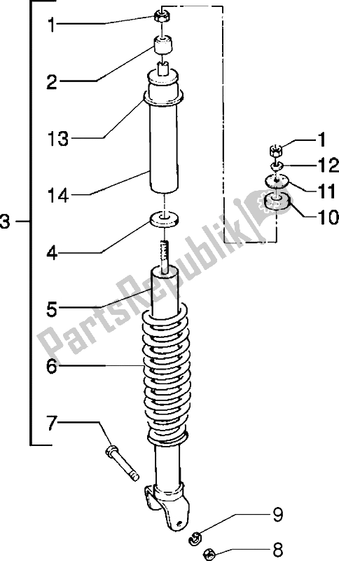 Tutte le parti per il Ammortizzatore Posteriore del Piaggio ZIP 50 1995