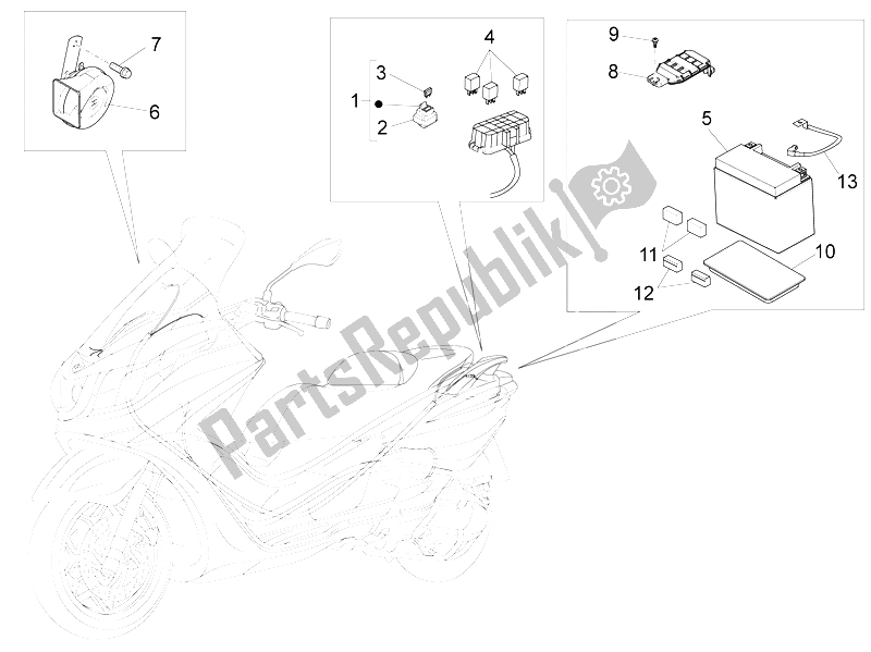 Todas las partes para Interruptores De Control Remoto - Batería - Bocina de Piaggio X 10 350 4T 4V I E E3 2012