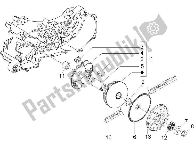 All parts for the Driving Pulley (2) of the Piaggio NRG Power DD 50 2005