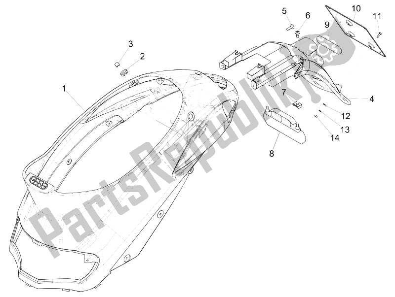 All parts for the Rear Cover - Splash Guard of the Piaggio Liberty 50 4T PTT 2009