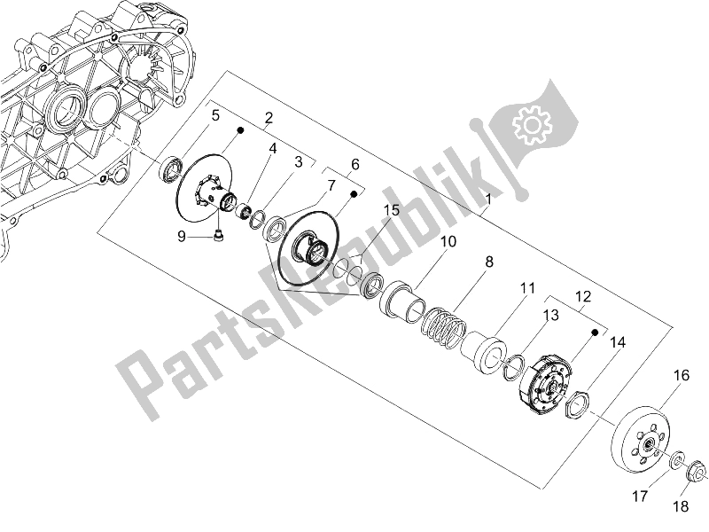 All parts for the Driven Pulley of the Piaggio Liberty 125 4T 2V E3 2009