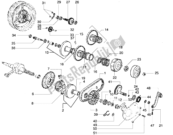 Alle onderdelen voor de Snelheidsvariator, Assy. Van de Piaggio Diesis 100 1998