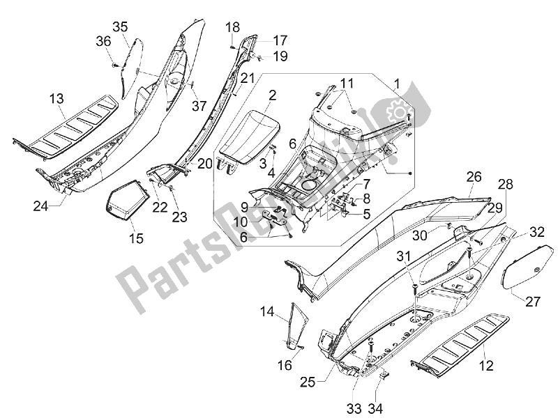 All parts for the Central Cover - Footrests of the Piaggio MP3 500 RL Sport Business 2011