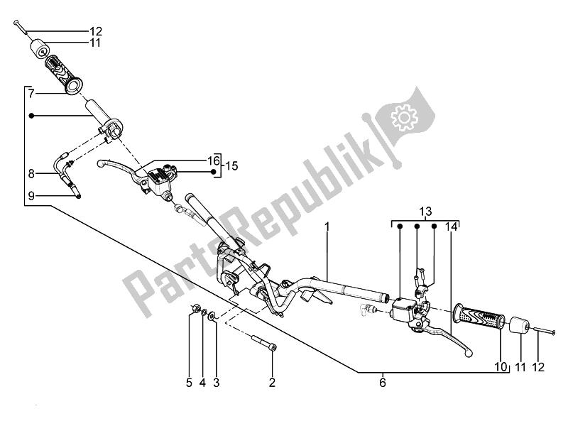 All parts for the Handlebars - Master Cil. Of the Piaggio Beverly 350 4T 4V IE E3 Sport Touring 2014