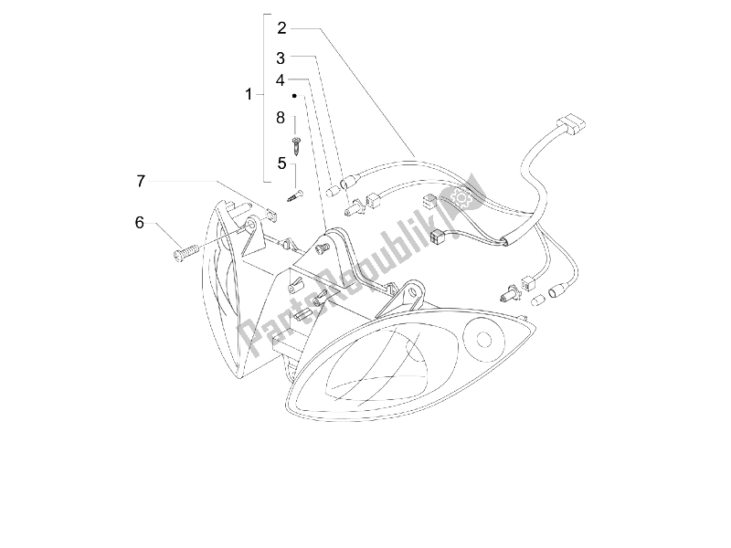 Tutte le parti per il Fari Anteriori - Indicatori Di Direzione del Piaggio X9 500 Evolution 2006