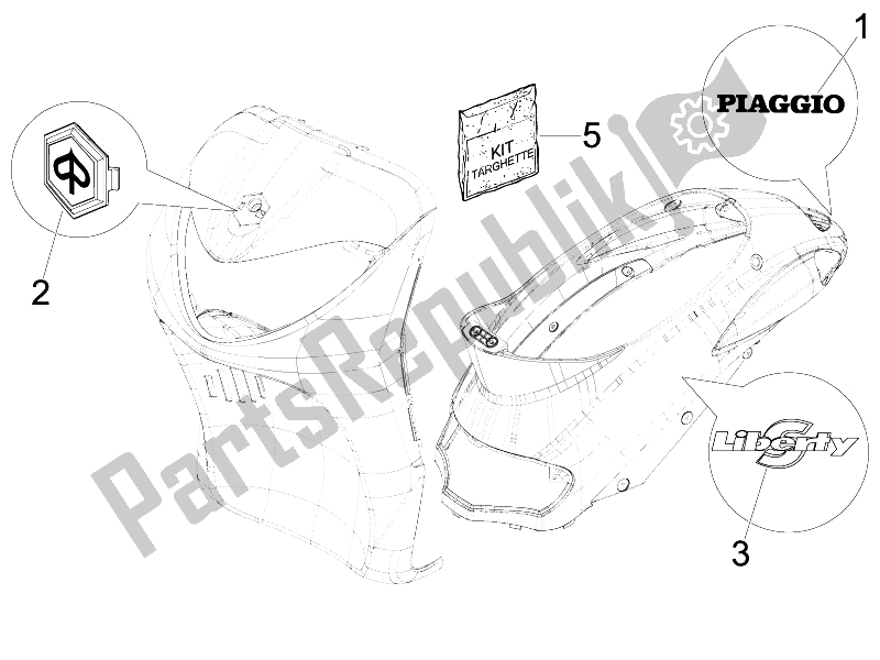 Toutes les pièces pour le Plaques - Emblèmes du Piaggio Liberty 50 4T Sport 2006