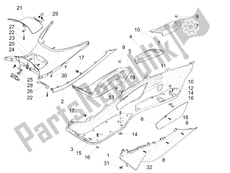 Todas las partes para Cubierta Central - Reposapiés de Piaggio X 10 350 4T 4V I E E3 2012