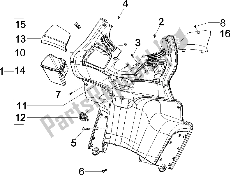 All parts for the Front Glove-box - Knee-guard Panel of the Piaggio X EVO 125 Euro 3 UK 2007