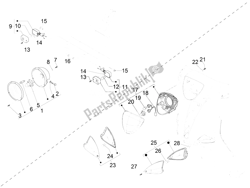 All parts for the Front Headlamps - Turn Signal Lamps of the Piaggio Liberty 50 4T PTT B NL 2007