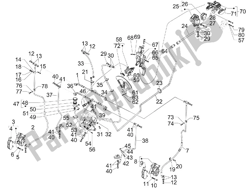 All parts for the Brakes Pipes - Calipers of the Piaggio MP3 300 IE LT Touring 2011